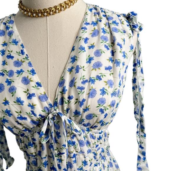 Shoshanna Helena Floral Tie Shoulder A-line Midi Dress size 4 optic white/purple - Picture 3 of 8